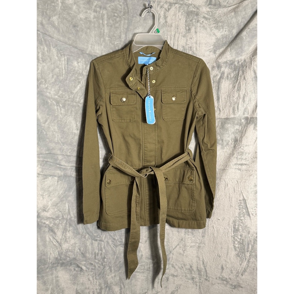 Draper James Olive Green Utility Jacket With Belt women's XS NWT 100% cotton